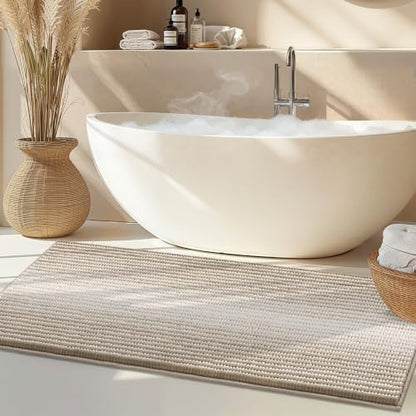 BSICPRO Large Bathroom Rugs Runner, 22x60 Striped Bath Mats, Light Taupe