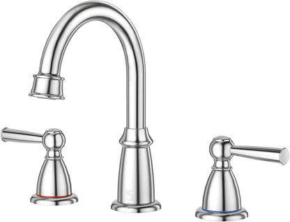 CREA 2 Handles 8 Inch Bathroom Faucet for Sink 3 Hole,360°Swivel Chrome Widespread Bathroom Faucets with Drain,3 Pieces Faucet for Vanity Restroom(cPUC Supply Line)