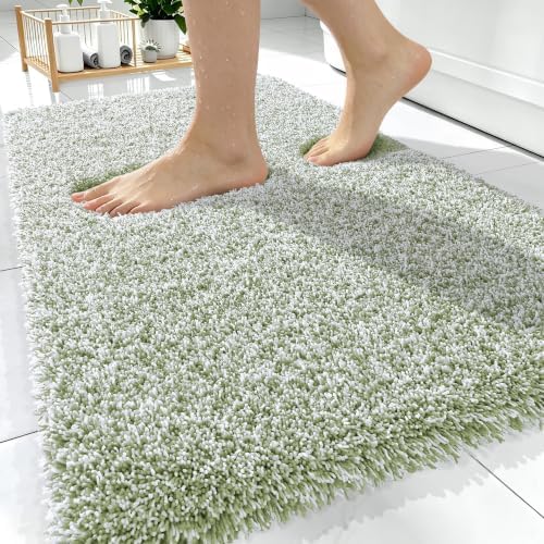 OLANLY Microfiber Bathroom Rugs 30x20, Quick Dry Mat, Sage Green and White