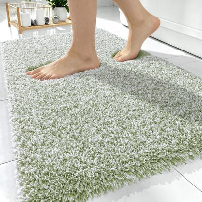 OLANLY Microfiber Bathroom Rugs 30x20, Quick Dry Mat, Sage Green and White