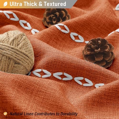 BTTN 60x72 Boho Farmhouse Linen Heavy Duty Shower Curtain Set, Burnt Orange