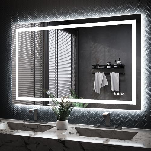 ISKM 48x30 LED Mirror for Bathroom, Front and Back Lit, Anti-Fog, Dimmable