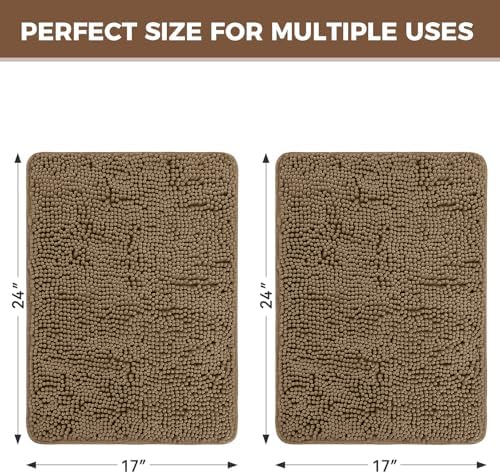 Bcoimo Bath Rug Mat Sets, 2 Piece Extra Soft Chenille Tan Bathroom Mat Set
