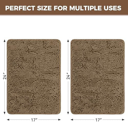 Bcoimo Bath Rug Mat Sets, 2 Piece Extra Soft Chenille Tan Bathroom Mat Set