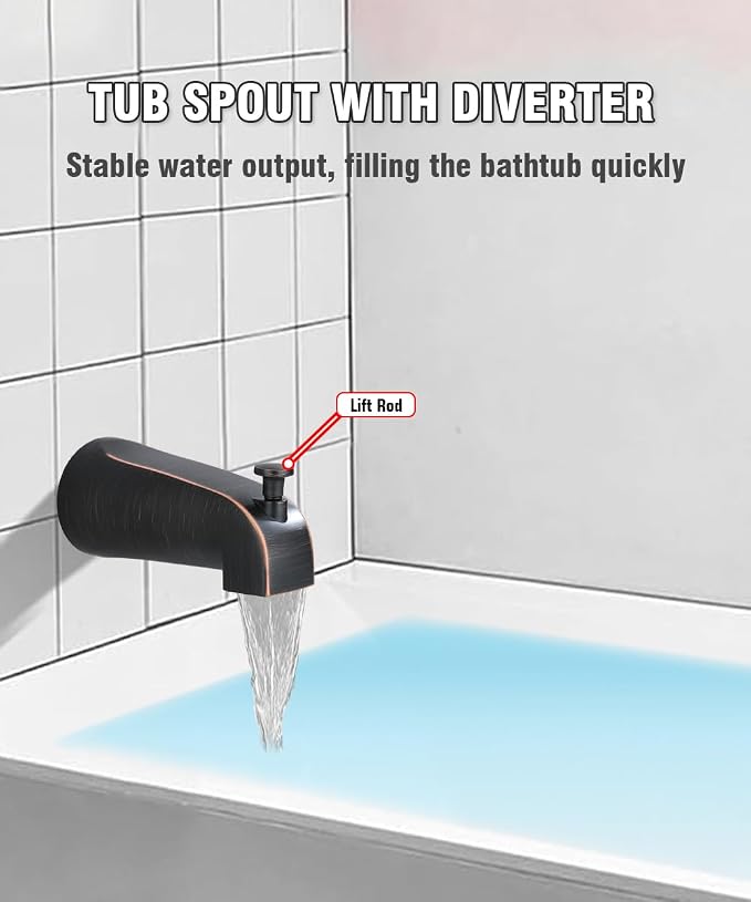 Tub Spout with Diverter, Slip On Bathtub Spout Fits 1/2'' Copper Tube(5/8'' Dia), Bathroom Tub Faucet with PTFE Tape & Hex Wrench, Oil Rubbed Bronze