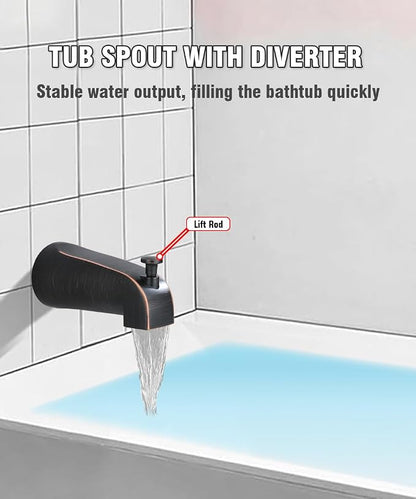 Tub Spout with Diverter, Slip On Bathtub Spout Fits 1/2'' Copper Tube(5/8'' Dia), Bathroom Tub Faucet with PTFE Tape & Hex Wrench, Oil Rubbed Bronze
