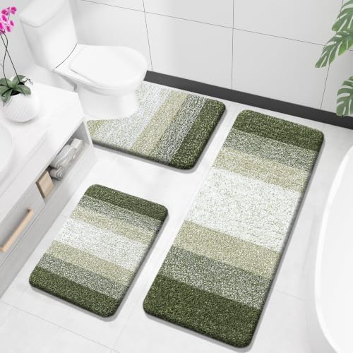 OLANLY Microfiber Bathroom Rugs Sets 3 Piece, 47"x20"+24"x16"+24"x20"