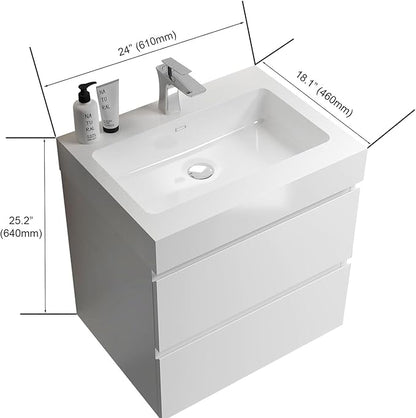 24" Floating Bathroom Vanity with Sink, Modern Bathroom Cabinet with Top & Soft Close Drawers, Spacious Storage for Small Space, White - Lavanda Collection