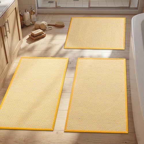 YIHOUSE Yellow Bathroom Rugs Sets 3 Pieces,Thin Bath Mat Quick Dry