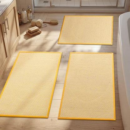 YIHOUSE Yellow Bathroom Rugs Sets 3 Pieces,Thin Bath Mat Quick Dry