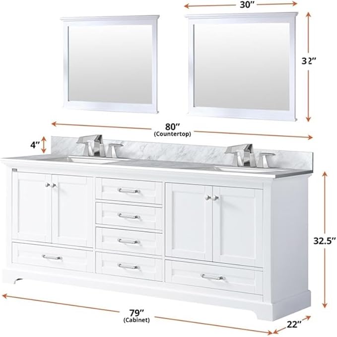 Dukes 80 in. W x 22 in. D White Double Bath Vanity