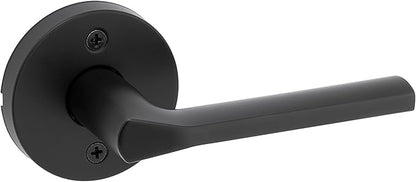 Kwikset Lisbon Dummy Door Handle, Round Single Sided Lever for Closets, French Double Doors, and Pantry, Matte Black Non-Turning Reversible Interior Push/Pull Lever, with Microban Protection