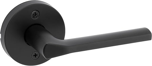 Kwikset Lisbon Dummy Door Handle, Round Single Sided Lever for Closets, French Double Doors, and Pantry, Matte Black Non-Turning Reversible Interior Push/Pull Lever, with Microban Protection