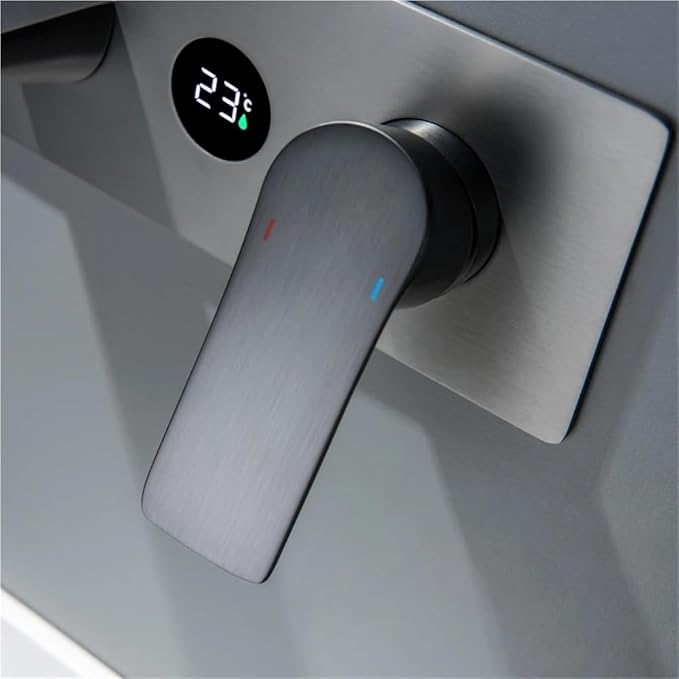 Faucet Concealed Digital Display Faucet Copper Gun Gray Wall-Mounted Countertop, Washbasin Cold and Hot Water Faucet(White) Faucet