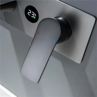 Faucet Concealed Digital Display Faucet Copper Gun Gray Wall-Mounted Countertop, Washbasin Cold and Hot Water Faucet(Matte Black) Faucet