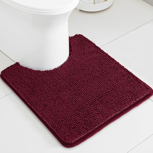Burgundy Toilet Rug U Shaped – Absorbent and Washable Contour Bathroom Rugs for Toilet, Non-Slip, Thick Soft Chenille Contoured Bath Mat - 20" x 24"