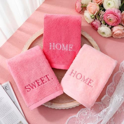 FuWeave 3 Pcs Pink Decorative Hand Towels for Bathroom, Home Sweet Home