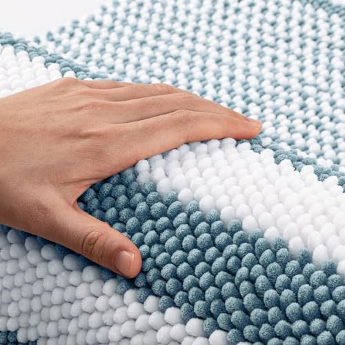 BSICPRO Bathroom Rugs, 17x24 Chenille Bath Mats, Denim Blue