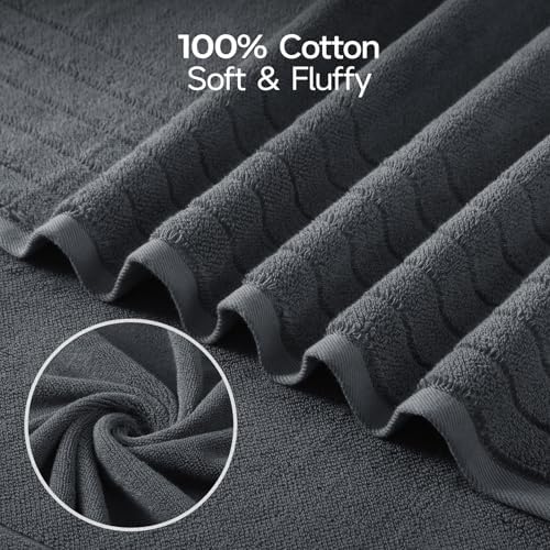 REDKISS 2 Pack Extra Large 35x70 Inch Cotton Bath Towels, Gray