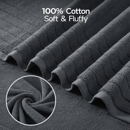 REDKISS 2 Pack Extra Large 35x70 Inch Cotton Bath Towels, Gray