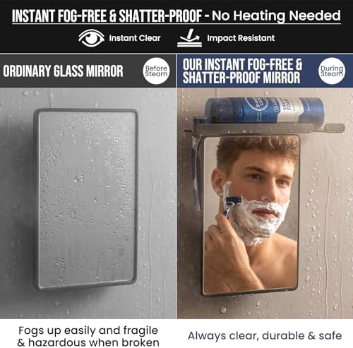 TAILI Shower Mirror Fogless for Shaving,Fogless Mirror for Shower with Tray