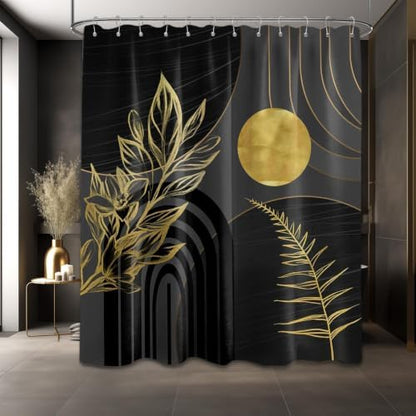 Black and Gold Extra Long Shower Curtain, Tall 72X84 in, Mid Century