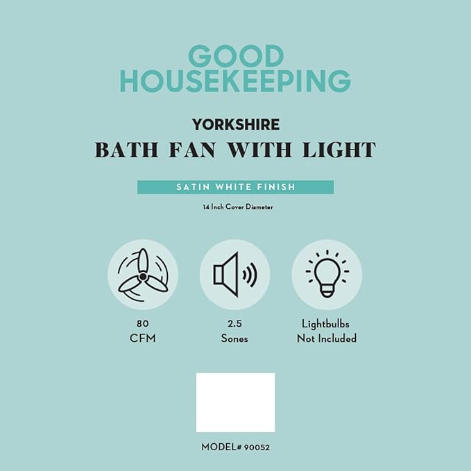 Good Housekeeping (90052 Yorkshire 80 CFM 2.5 Sones Decorative Bathroom Ventilation Exhaust Fan with Light in Satin White