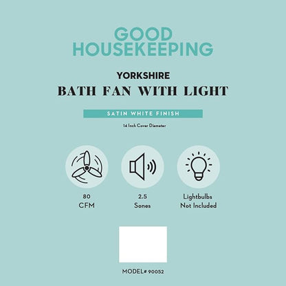 Good Housekeeping (90052 Yorkshire 80 CFM 2.5 Sones Decorative Bathroom Ventilation Exhaust Fan with Light in Satin White
