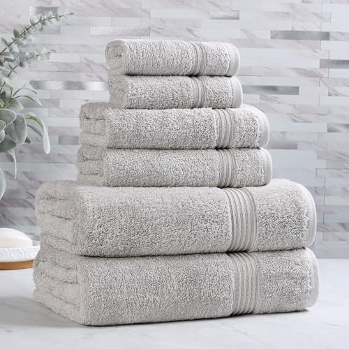 Superior Egyptian Cotton Towel Set, 6-Piece, Bathroom Essentials, Long Staple Combed Cotton, Absorbent, Fast Drying, Silver