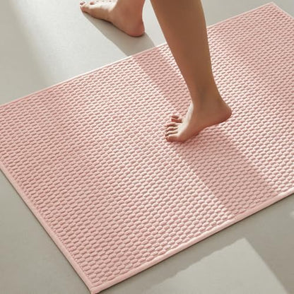 TYUU Bathroom Rugs Non Slip Washable, Super Absorbent Thin Bath Mat Quick Dry Low Pile Bathroom Rug, Pink 24"x36"