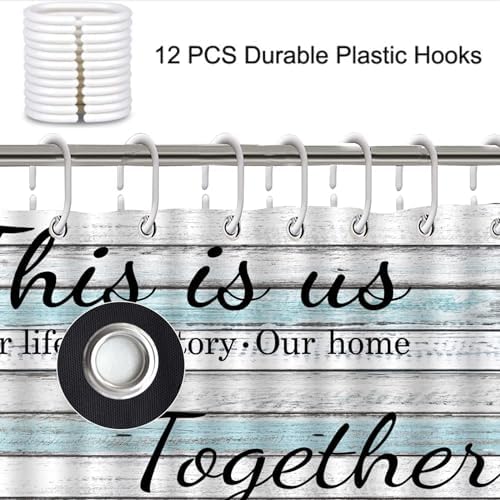 4Pcs Family Shower Curtain Sets with Non-Slip Rugs