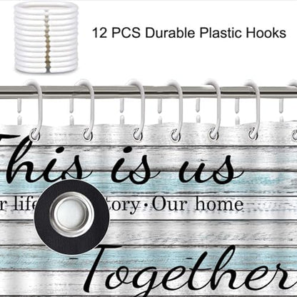 4Pcs Family Shower Curtain Sets with Non-Slip Rugs