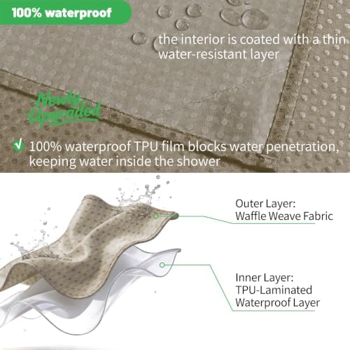 eachope No Hook Waffle Shower Curtain, No Liner Needed, 71x74 Inch, Khaki