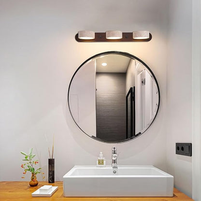 Yellow Travertine Vanity Light, 19.69" Wabi Sabi Modern Wooden Bathroom Light 360° Rotatable Natural Stone Lampshade Wall Lighting Fixture Over Mirror for Bathroom Farmhouse Home Decor 3 Lights
