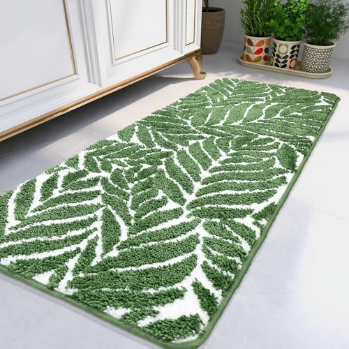 Bathroom Runner Rug- Super Soft Long Bath Mat, Non Slip, 5ft Long Bathroom Cute Bath Runner Rug Shower Room Decor Large Leaves 24 x 60