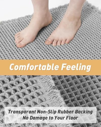 AMOAMI Upgraded Waffle Grey Bath Mat 20" x 32"