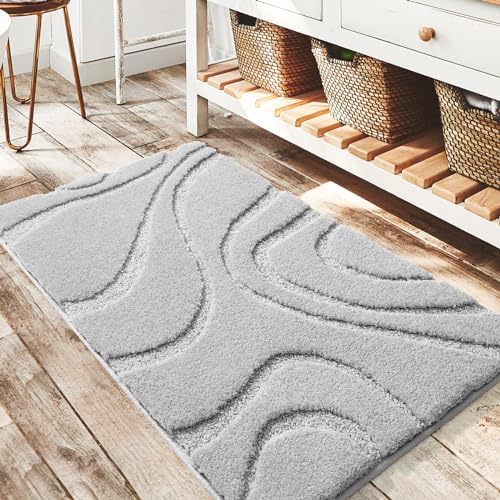 DEXDE Bathroom Rugs 20x32 Non Slip Bath Mats for Floor Shower Tub Grey