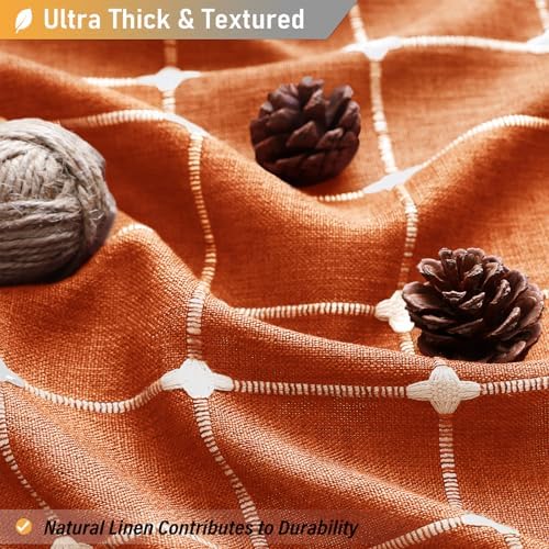 BTTN 72x78 Boho Farmhouse Linen Heavy Duty Shower Curtain Set, Burnt Orange