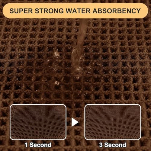 IM HOME Waffle Bath Mat Set 3 Piece, Boho Woven Modern Bath Rug Absorbent Non Slip, Soft Bathroom Mats, Machine Washable Knit Bath Rugs with Tassels for Bathroom, Bedroom, Kitchen, Shower, Tub, Brown
