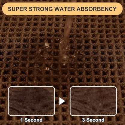 IM HOME Waffle Bath Mat Set 3 Piece, Boho Woven Modern Bath Rug Absorbent Non Slip, Soft Bathroom Mats, Machine Washable Knit Bath Rugs with Tassels for Bathroom, Bedroom, Kitchen, Shower, Tub, Brown