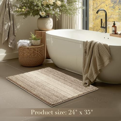 BSICPRO Large Bathroom Rugs, 24x36 Chenille Bath Mats, Tan