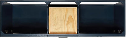 DKB Bradford 72 Inch Bathroom Vanity Double Sink — Midnight Blue Bathroom Vanity with Sink, 1.5" Edge Carrara White Countertop & Backsplash, 4 Soft-Close Doors, and 3 Dovetail Drawers