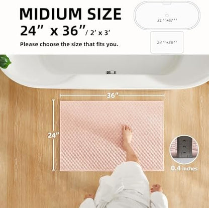 TYUU Bathroom Rugs Non Slip Washable, Super Absorbent Thin Bath Mat Quick Dry Low Pile Bathroom Rug, Pink 24"x36"