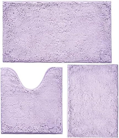 Bathroom Rugs Sets 3 Piece Non Slip,Bath Rugs with PVC Backing Bath Carpet,Bathroom Rug Washable,Absorbent,Plush Carpet Mats,Bath Mats for Bedroom, Kitchen,Tub,Home Decor (Lavender)