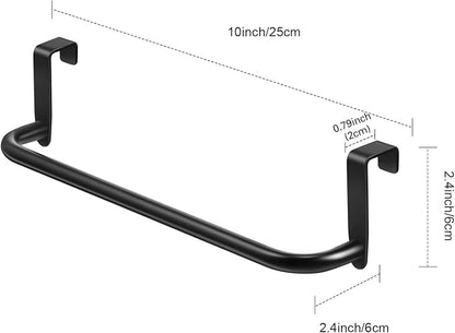 Patelai Over Cabinet Door Towel Bar, Metal Kitchen Rack,Black | Hang Inside or Outside Cabinet for Hand Towels, No Drill Install, Bathroom Organizer, Saves Counter Space, Fits Doors