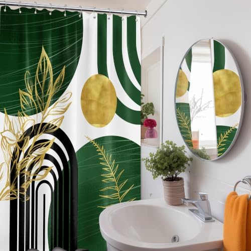 Olive Green and Gold Shower Curtain, 60X72 in, Mid Century Modern
