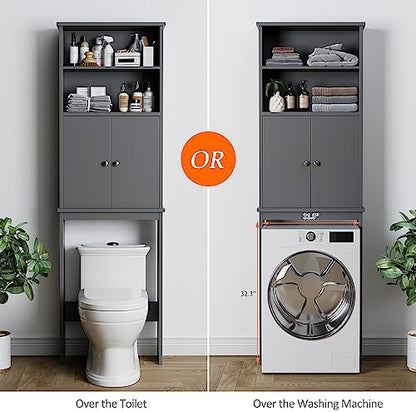 Over the Toilet Storage Cabinet, 75 in Bathroom Cabinet, Grey