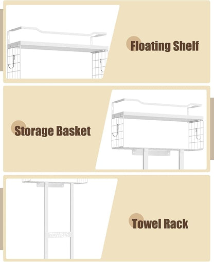 Aetyord Towel Racks for Bathroom 31inch Wall Mounted Towel Rack,Floating Shelf with Wood Plank,Towel Storage for Bathroom Can Holds 6 Large Rolled Towels,All White