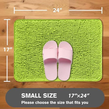 Lime Green Bathroom Rugs – Absorbent and Washable Bath Mat, Non-Slip, Thick Soft Chenille Bath Rugs for Bathroom Floor, Shower, Sink - 17" x 24"