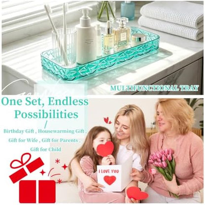Bathroom Accessories Set, 7 Pcs Teal Bathroom Set, Acrylic Soap Dispenser and Toothbrush Holder Set, Qtip Holder Set, Bathroom Sink Set, Gift for Home Apartment